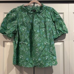 J. Crew Green and Blue Floral Blouse